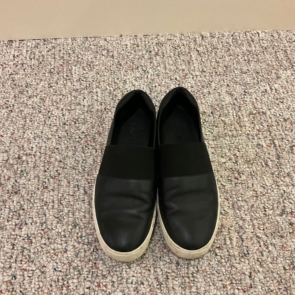 Vince Black Leather Slip On Sneaker